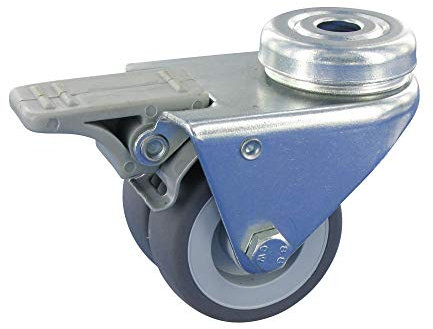 Strandkorbrolle Apparaterollen Lenkrolle mit Feststeller Ø75mm TPE Gummi Rückenloch