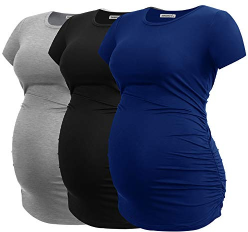 Smallshow Ropa de Maternidad Tops Ropa de Embarazo para Mujeres Pack de 3, Black/Grey/Navy L