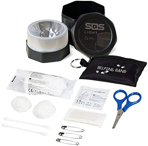 GEMCORE s.o.s. light V16 LUZ Emergencia, Señal v16 señalización Peligro, DGT V16-en Estuche-autónoma o conexión a Toma de Corriente del vehículo, Base imantada, Funda Llavero con Primeros Auxilios