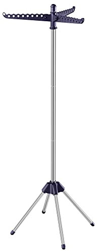SONGMICS Wäscheständer, Standtrockner, 3 drehbare Arme für Kleiderbügel, 4 Beine, klappbar, für Innenbereich, Edelstahl, für Kleidung und Socken, 150 cm hoch, blau-silbern LLR510Q01
