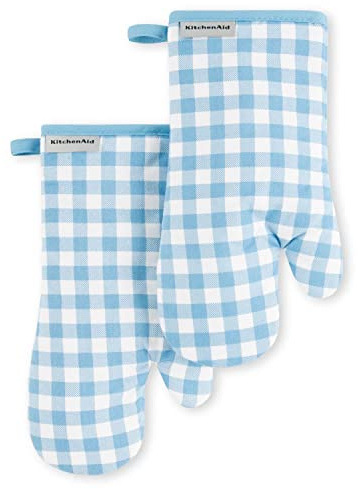 KitchenAid Gingham Oven Mitt 2-Pack Set, Blue Velvet, 7x13