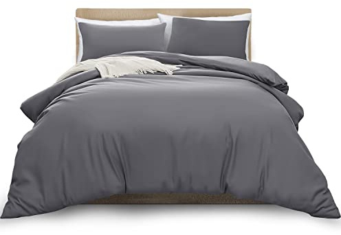 MOONLIGHT20015 Single Duvet Cover Set Grey Solid Soft Pre-Washed Single Bedding Duvet Cover with 1 Matching Pillowcase