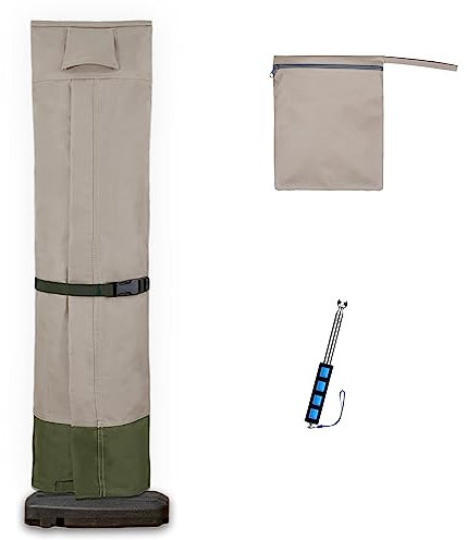 Rachmi Cantilever Parasol Cover for 2.5-4m Umbrellas, 600D Water-resistant UV Resistant Cover Fits Round / Square Patio Garden Offset Umbrella with Zipper & Rod, Khaki-Green