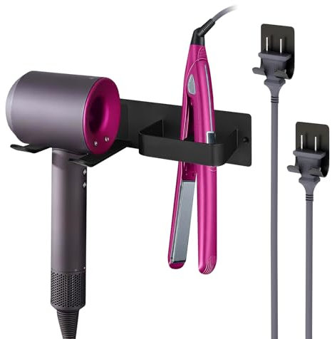 SNAIL GARDEN Support mural auto-adhésif pour sèche-cheveux - 2 organiseurs de cordons de prise - Organiseur pour outils de cheveux de salle de bain