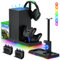 RGB-Ladeständer mit Kühlgebläse für Xbox Series X Konsole & Controller,Duale Ladestation Kühler Systemzubehör mit 15 RGB Lichtern,2 x 1400mAh Akku,Kopfhörerständer,Game Discs