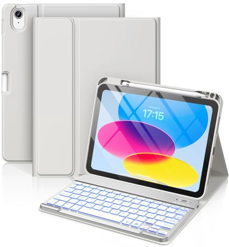 Vobafe Cover iPad A16 11 10 Generazione con Tastiera (11/10.9 Pollici, 2025/2022), Italiano QWERTY con 7 Colori Illuminato, Senza Fili Staccabile Custodia con Portapenna per Tastiera iPad A16, Grigio