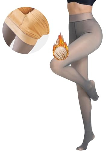 NLAND Collant Thermique Femme Hiver Chaud Collant Doublé Polaire à Taille Haute Extensible Leggings Moulants à Ventre Plat(Gris translucide,220g)
