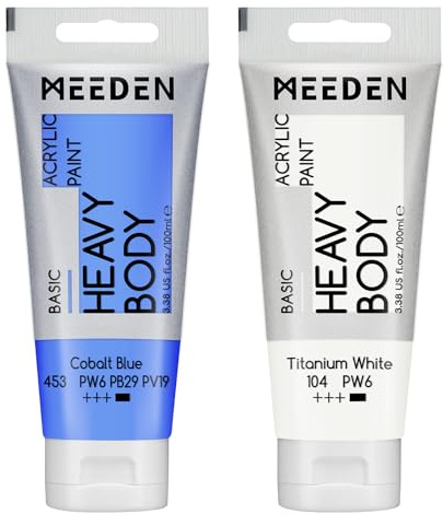 MEEDEN Acrylic Paint Cobalt Blue: 100ml/3.38oz x 2 with Titanium White | Heavy Body Artist Acrylic Paint Set for Canvas, Wood & Craft, Non-toxic Creamy Art Paint with Titanium White for Mixing