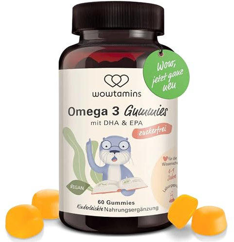 wowtamins Omega 3 für Kinder - vegane & hochdosierte Gummies (60 Stück) mit EPA und DHA aus Algenöl - Nahrungsergänzungsmittel kinderleicht und lecker (Mango-Geschmack) - NEU bei wowtamins