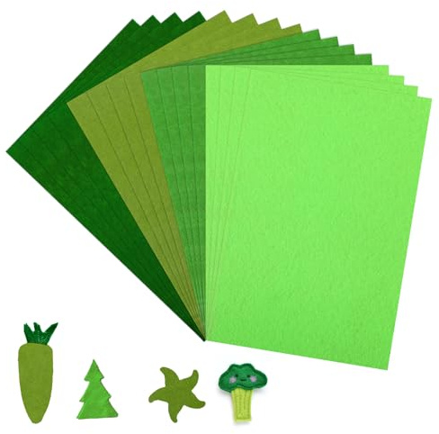 JJUNW 16 Pack Felt for Crafts, 11.8 x 7.87 Craft Felt 1 mm Thick Felt Fabric Sheets Liner Felt for Handmade DIY Embroidery Fabric Craft Kits (Green)