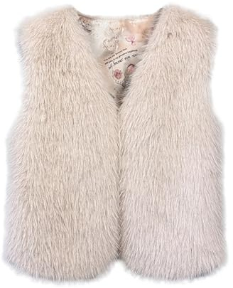 Beokeuioe Gilet en fausse fourrure pour femme - Gilet court en fourrure synthétique - Veste d'hiver sans manches - Gilet en fausse fourrure - Cardigan - Veste de transition, beige, L