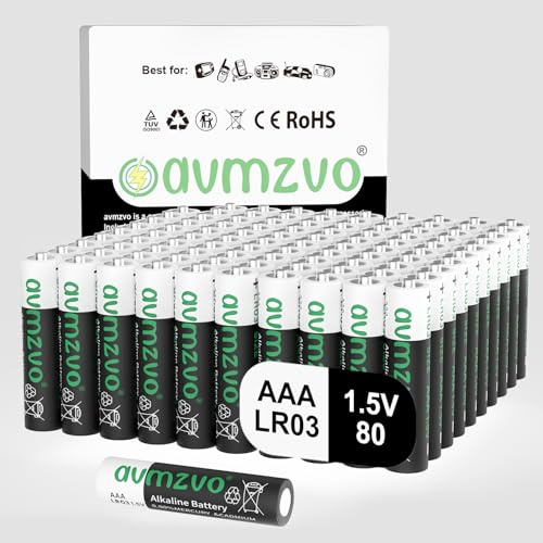avmzvo AAA batteries, pack of 80, alkaline batteries LR03 1.5 V, long-lasting power, powerful, can be used for toys, alarm clocks and other electronic devices