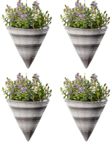 Garden Mile Garden Hanging Flower Basket 14'' Rattan Effect Cone Plant Holder Outdoor Plant Pot Planter with Hanging Chain Wicker Basket Planter Pre- Lined for Easy Planting (4)