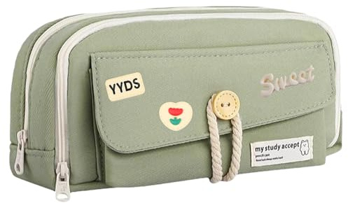 TYXHXTF Estuche Escolar con 4 Compartimentos, Estuche de lápices de Gran Capacidad, Multifuncional Pencil Case, Bolsa de Lápices Lona Premium Organizador de Papelería, Pencil Case Aesthetic, Verde