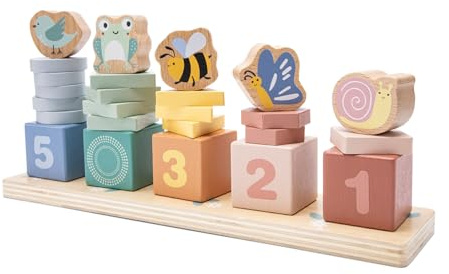 Woet® Gioco in Legno Conta e Impila per Bambini, Gioco Montessori 1-10, Tabellone Educativo da Ordinare, Riconoscimento dei Numeri, Motricità Fine, A Partire da 3 Anni