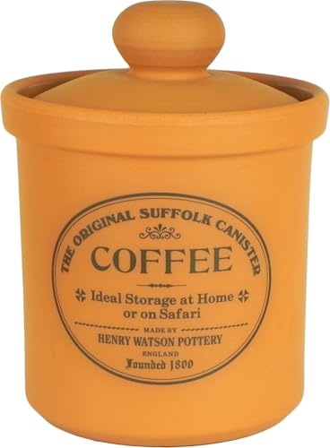 Henry Watson - Airtight Coffee Canister - Terracotta, Made in England - 11cm x 16cm The Original Suffolk Collection, Hand Turned Ceramic Lid.