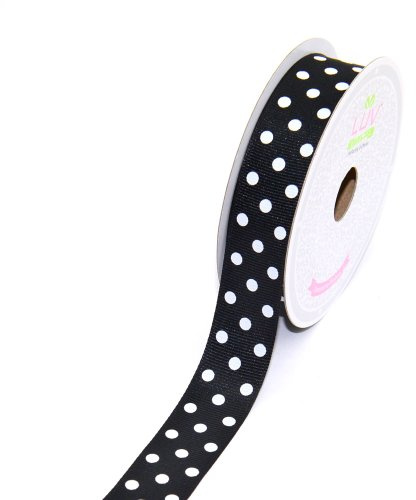 LUV Ribbons 7/8-Inch Grosgrain White Polkadots Ribbon by Creative Ideas, 10-Yard Black