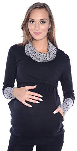 Mija - Pullover riscaldante 2 in 1 Premaman/Allattamento al Seno 7115A (IT 48, Nero/Stelle)