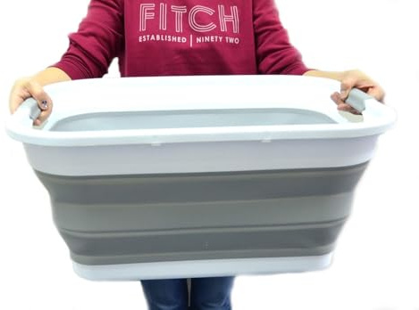 SAMMART Set of 2-41L(10.8 gallon) Collapsible Plastic Laundry Basket-Pop Up Storage Container-Portable Washing Tub-Space Saving Hamper/Basket, Water capacity:32L(8.4 gallon) (2 rectangular, Grey)