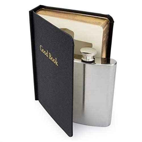 Suck UK 4 oz Stainless Steel Secret Hip Flask / 120ml Flachmann aus rostfreiem Edelstahl versteckt in The Good Book | Neuartige Geschenkidee und Getränkebehälter | Alkoholversteck | Flachmann | Buch