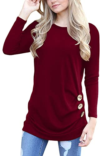 Yincro Women's Casual Long Sleeve Tunic Tops Fall Tshirt Blouses (Wine Red, M)