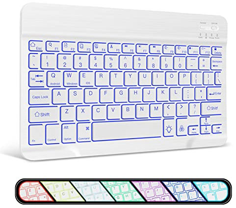 XIWMIX Ultra-Slim Wireless Bluetooth Keyboard - 7 Colors Backlit Portable Keyboard for iPad （All Models Air/Pro/11th/10th/9th/8th/7th/6th/Mini/Galaxy Tablet & More iOS Android Windows Deivces, White