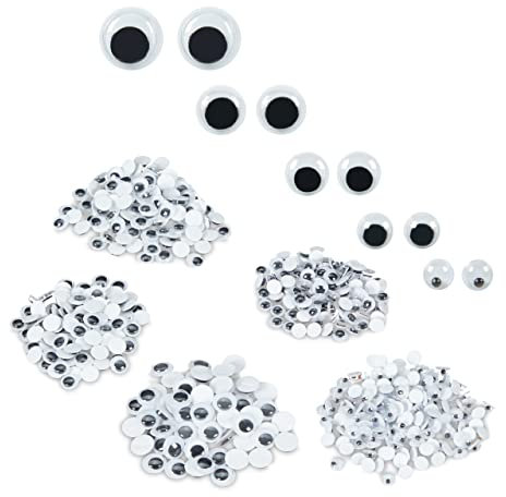 Relaxdays Wackelaugen selbstklebend, 1000 Stück, 5 Größen, Kulleraugen zum Basteln, Klebeaugen 5-10 mm, weiß/schwarz