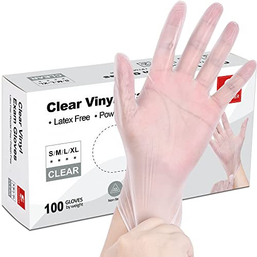 Schneider Clear Vinyl Exam Gloves, 4 Mil Medical Disposable Gloves Latex Free & Powder Free for Clinic, Laboratory, Cleaning, Food Prep, 100 Count (Medium)