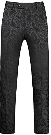 Mens Jacquard Floral Dress Pants Slim Fit Tuxedo Suit Pants, Black, 36