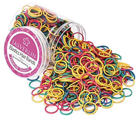 JASVERLIN Lot de 1 000 élastiques colorés en caoutchouc pour cheveux, petits élastiques à cheveux colorés pour tressage de queue de cheval pour femmes, tout-petits, enfants, filles de 1/2 pouces