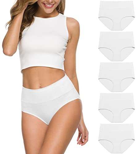 Wealurre Mutandine da donna in cotone a vita alta con sezione a C biancheria intima da donna a copertura completa slip per controllo della pancia mutandine mutande multipack 5, bianco, 3XL