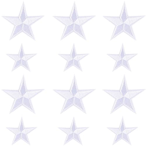 Weenkeey 12 pezzi Stella ricamata Appliques Stella ferro su patch a cinque punte a forma di stella cucire su appliques per abito jeans giacche cappelli borse scarpe - 2 dimensioni Bianco