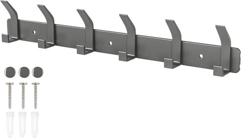 Sarsumir Garderobenhaken Grau Hakenleiste Kleiderhaken Wand Mit 6 Haken Türhaken Für Badezimmer, Küche, Wohnzimmer Und Flur