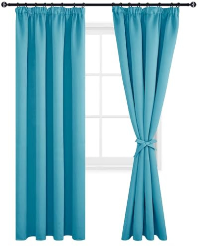 DWCN Cortinas opacas con cinta fruncidora, para salón, invierno, 228 x 167 cm (alto x ancho), turquesa, juego de 2 unidades
