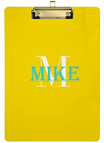Gelber Textname Benutzerdefinierte Klemmbretter anpassen Klemmbrett Kunststoff A4 Briefgröße Acryl Klemmbrett 31,8 x 22,9 cm mit niedrigem Profil Clip für Krankenschwester Studenten Büro Silber Clip