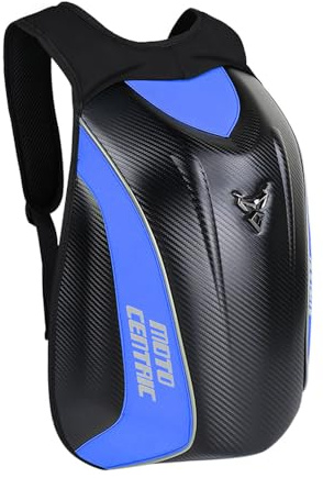 Mjmoto Zaino da Motociclista, Impermeabile, in Fibra di Carbonio, con Guscio Esterno Resistente, Riflettente, Valigia da Viaggio per Motociclista, Blu, 15.75 x 7.09 x 19.69 inches