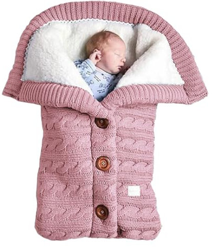 Babyschlafsack Baby Wattierter Gestrickter Universeller Fußsack für Kinderwagen Warmer Schlafsack Kinderwagen Schlafsack aus Wolle Winterkinderwagendecke Dick und Atmungsaktiv (Pink)