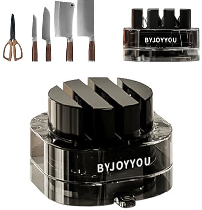 Groyells Premium 3-in-1 Messerschärfer mit Saugnapf, professioneller Messer und Scherenschärfer, freihändiger Küchenmesserschleifer, Schwarz