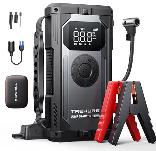 TREKURE Booster Avviamento Auto con Compressore, 7000A Avviatore Emergenza per Auto (Per Tutti i Motori Benzina o 10.L Diesel), Starter Batteria Auto con Torcia, 160W CC, Ricarica USB
