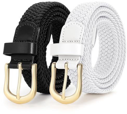 VONMELLI 2 Packungen taillengürtel damen stretchgürtel damen Herren, flechtgürtel damen Verstellbarer Elastischer Stoffgürtel für Unisex 2.5cm Länge 90 cm bis 120 cm Schwarz+Weiß XL