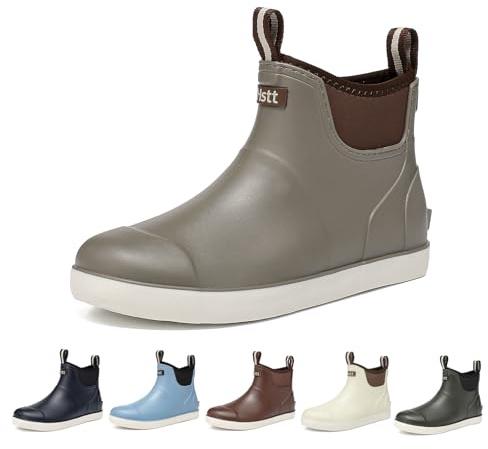 Men’s Deck Boots, Deck Shoes Waterproof Rain Boots, Saltwater Fishing Ankle Boots, Non-Slip Rubber Garden Muck Boots for Gardening Boating Camping Sailing Fishing
