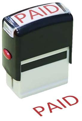 Paid Stamp Self Inking Rubber Stamps Refillable Red Ink Preinstalled 11x 35mm Bold Text Pre Inked Business Office Stamp Work Document Paid Notice Message Card Stamps Self Stationery Kit (Black)