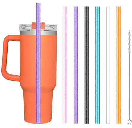 EYVRPAU 6 pièces Pailles Réutilisables Scintillantes Longues Épaisses en Plastique avec Brosse de Nettoyage, Smoothie, Plastique, Enfant, pour les fêtes, le lait, le jus, le cocktail (Multicolore)