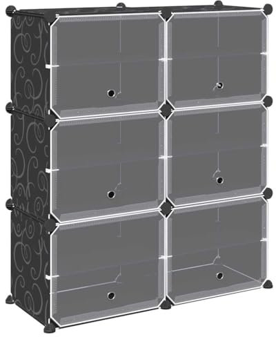 vidaXL Estantería de Cubos con 6 Compartimentos y Puertas PP Negro