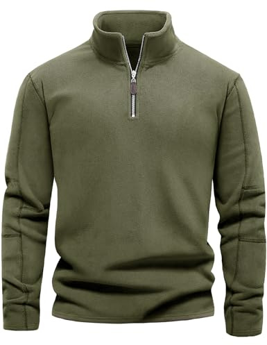 Lonya Polaire Pull Homme Hiver Chaud 1/4 Zip Sweat sans Capuche Montant Sweat-Shirt Manches Longues Casual Pullover Vert Armée,XXL