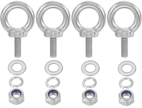 PATIKIL M8 x 20mm Eye Bolt with Nut, 4 Pack 304 Stainless Steel Lifting Shoulder Eyebolt Lift Thread Screws for Hanging, Silver