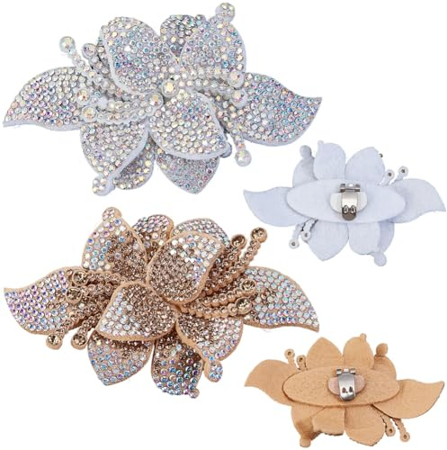 craspire 4 pièce 2 Couleurs Strass Fleur Pince à Chaussures Breloques en Cristal Boucles Détachables Or Argent Chaussures Bijoux Décoration pour Femmes Mariage Mariée Appartements Sandales Talons