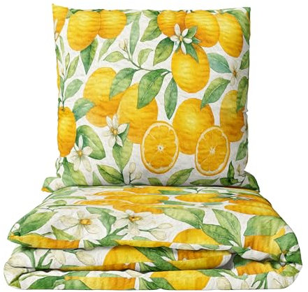 Leonado Vicenti Seersucker Bettwäsche 100% Baumwolle Orangen Design Mediterran 135x200 cm Kissenbezug 80x80 Sommer Bezug Reißverschluss
