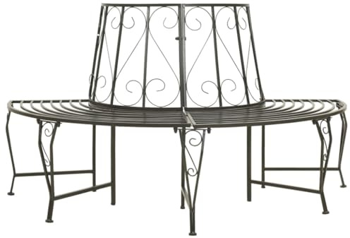 Banco de árbol semicircular de acero de 160 cm, asiento de jardín al aire libre, diseño de metal, perfecto para patios, parques y patios traseros, muebles elegantes y funcionales