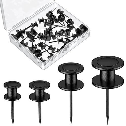Uniclife 20 Pcs Puntine da Disegno, Portaquadri a Doppia Testa, 4 Misure di Puntine per Parete, Chiodi per Appendere Quadri, Ganci Lunghi per Parete per Quadri Cornici Arazzi e Decorazioni, Nero